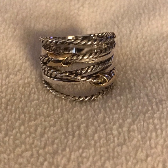 🤩David Yurman Double X Crossover Silver & 18k Gold ring🤩 EUC - Picture 1 of 10
